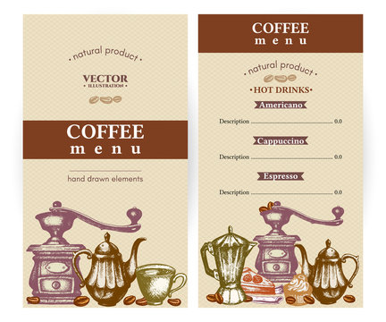 Coffee menu vintage hand drawn vector illustration