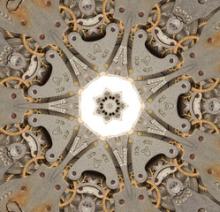 Old mechanism of the clock. Abstract kaleidoscope pattern
