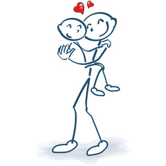 Strichmännchen herzt ein Kind