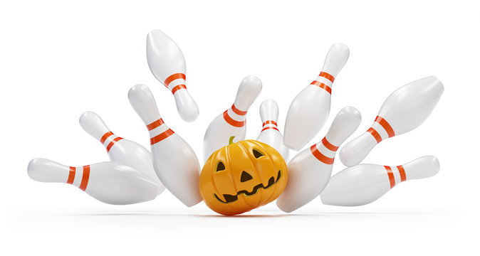 bowling strike halloween. 3D illustration