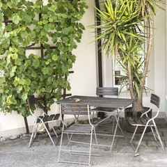 table and chairs in the garden