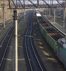 Fototapeta premium Cargo train platform at sunset