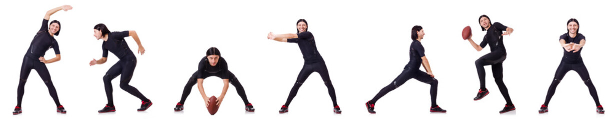 Obraz premium Young man doing exercises on white