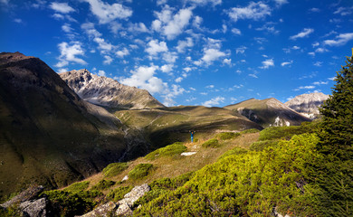 Tourist woman in the mountains