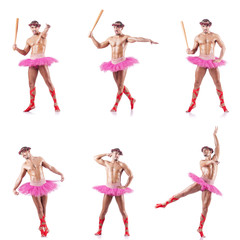Fototapeta premium Man wearing ballet tutu isolated on white