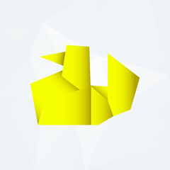 yellow simple paper origami duck od white paper background eps10