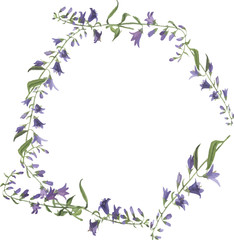 Fototapeta premium Wild flowers frame painted by watercolor. Greeting card. Wedding design. Window for text. Hand drawn vector illustration.