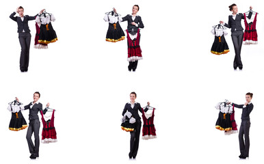 Woman with difficult choice of choosing clothing