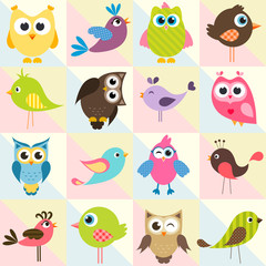 Obraz premium background with funny birds and owls