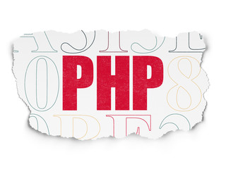 Software concept: Php on Torn Paper background