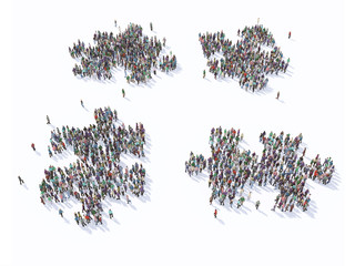Large group of people forming a puzzle symbols