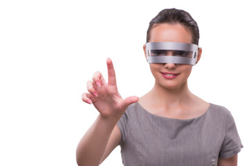 Futuristic concept with techno cyber woman isolated on white