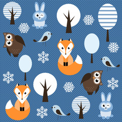 winter forest with animals