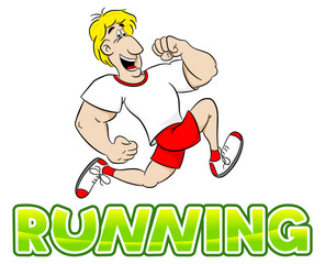 Schriftzug Running mit Cartoon Läufer