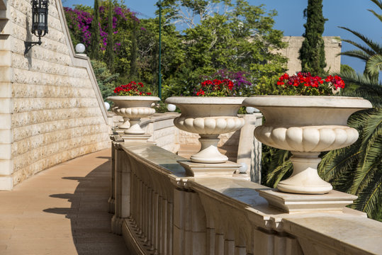 upper terrace overlooking the Bahai gardens in Haifa, Israel