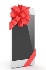 White phone with red bow. 3D rendering.