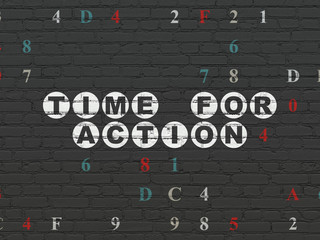 Timeline concept: Time for Action on wall background