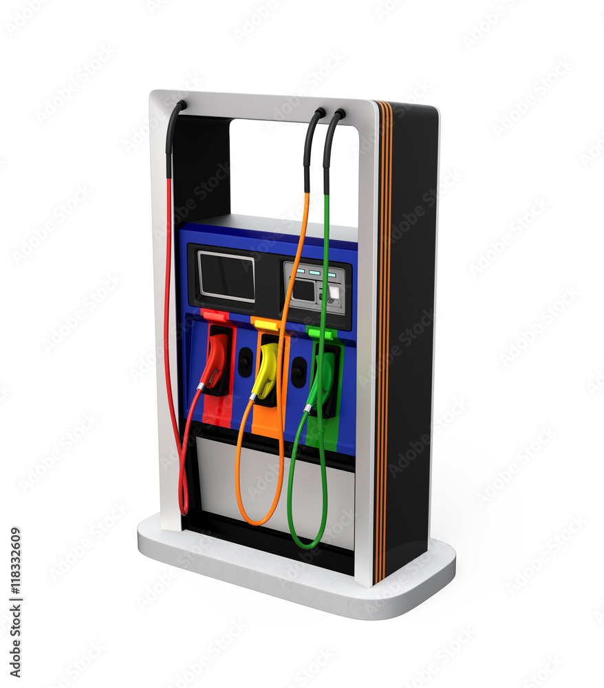 Aufkleber fuel dispenser isolated on white background. 3d rendering image with clipping path.