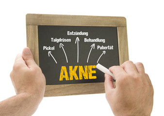 Hand schreibt Akne auf Kreidetafel