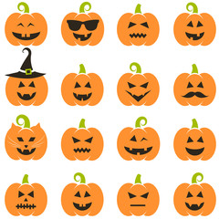Big set of Halloween pumpkins