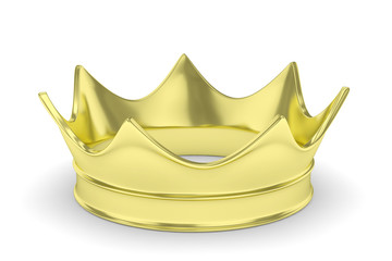 Simple golden royal crown on white. 3D rendering.