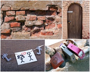 Restaurieren und renovieren: Gemeinsamer Hauskauf mit Haus, Schlüssel, Schloss und alter Sandsteinmauer