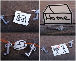 Zusammenziehen: Hauskauf mit Haus, Schlüssel und Herz