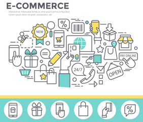 Electronic commerce concept illustration, thin line, flat design