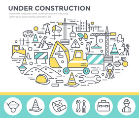 Under construction, building business concept illustration, thin line, flat design