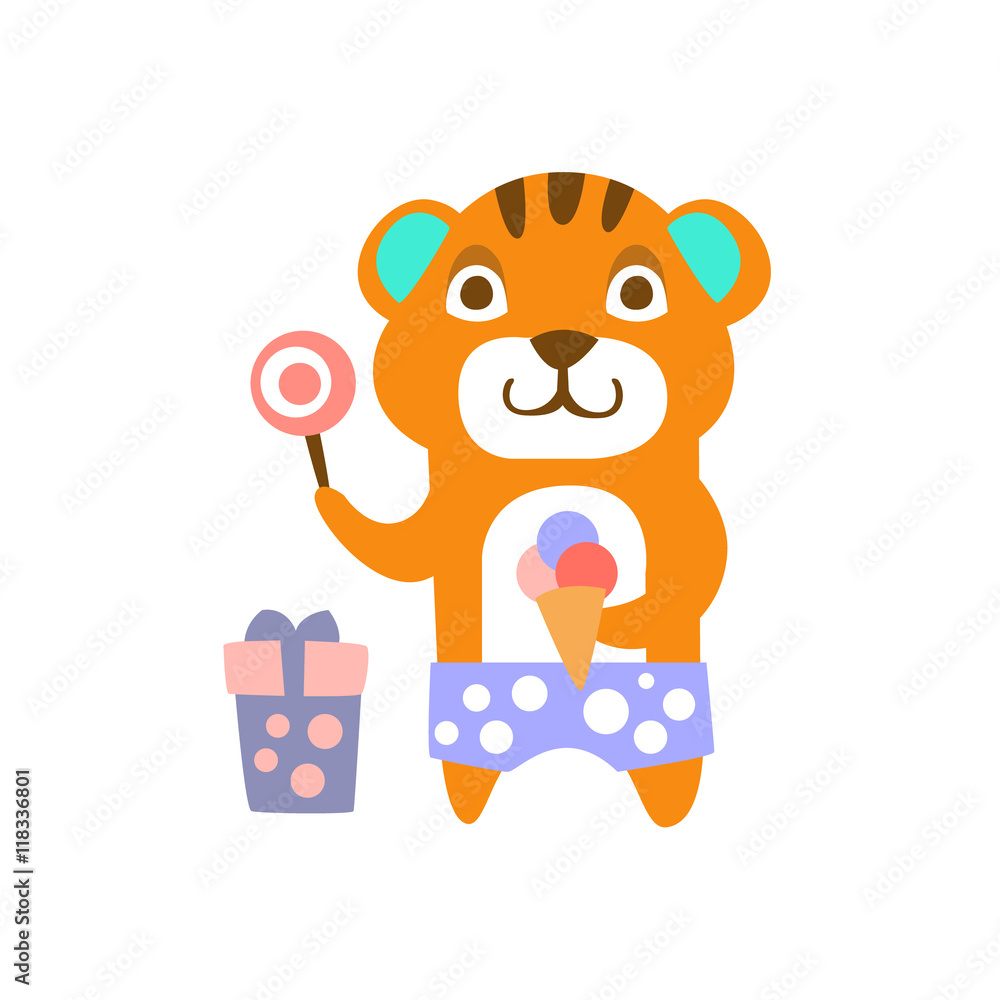 Sticker tiger with party attributes girly stylized funky sticker