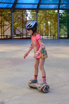 Girl riding on the hoverboard