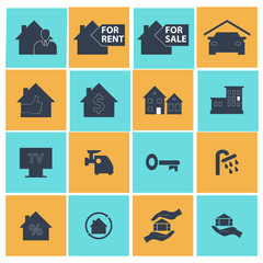 Set of house icons. hotel, Crans, TV, houses for sale.