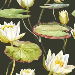 Fotobehang Lotusbloem Watercolor lotus pattern  © Zenina-Lembrik