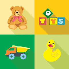Kids toys icons set, in outlines. Digital vector image