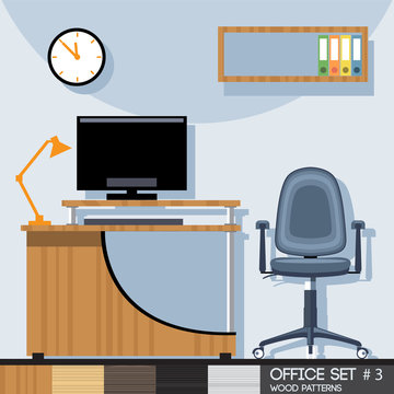 Office style interior set. Digital vector image