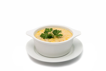 Mushroom soup in the plate