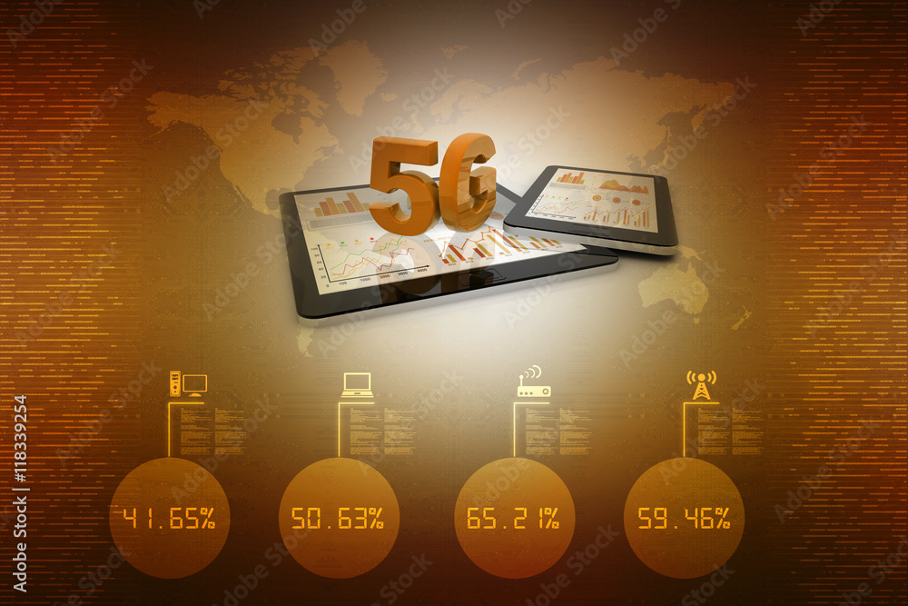Aufkleber 3d rendering 5g network mobile with data