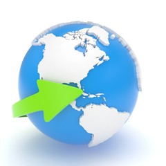 Arrow and Earth globe. 3d render