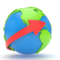 Arrow and Earth globe. 3d render