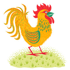 Colorful rooster on grass