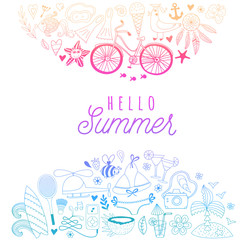 summer beach hand drawn vector travel vacation doodle elements