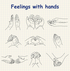 Hand-drawn emotions - feelings with hands