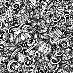 Cartoon cute doodles autumn seamless pattern
