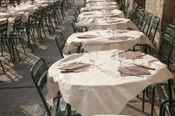 Cafe Table and Chair, Piazza del Campo Square, Siena