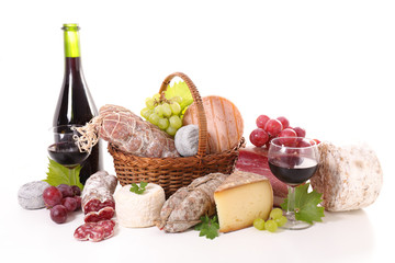 assorted of wine,cheese and meat