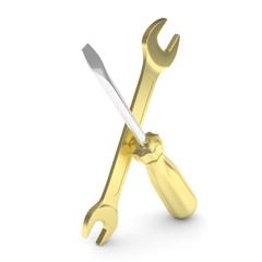 3D Illustration Wrench and screwdriver, service concept