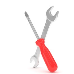 3D Illustration Wrench and screwdriver, service concept