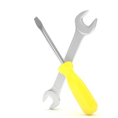 3D Illustration Wrench and screwdriver, service concept