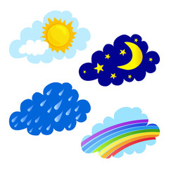 day and night, rain and a rainbow, clouds