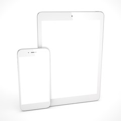 Tablet and smartphone on a white. 3d rendering.